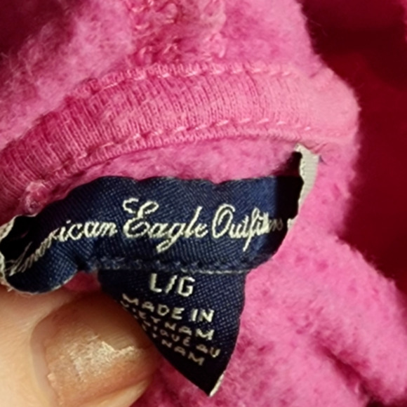 American Eagle Outfitters "Live Your Life" Hot Pink Hoodie Sweatshirt Women's L - Picture 5 of 6
